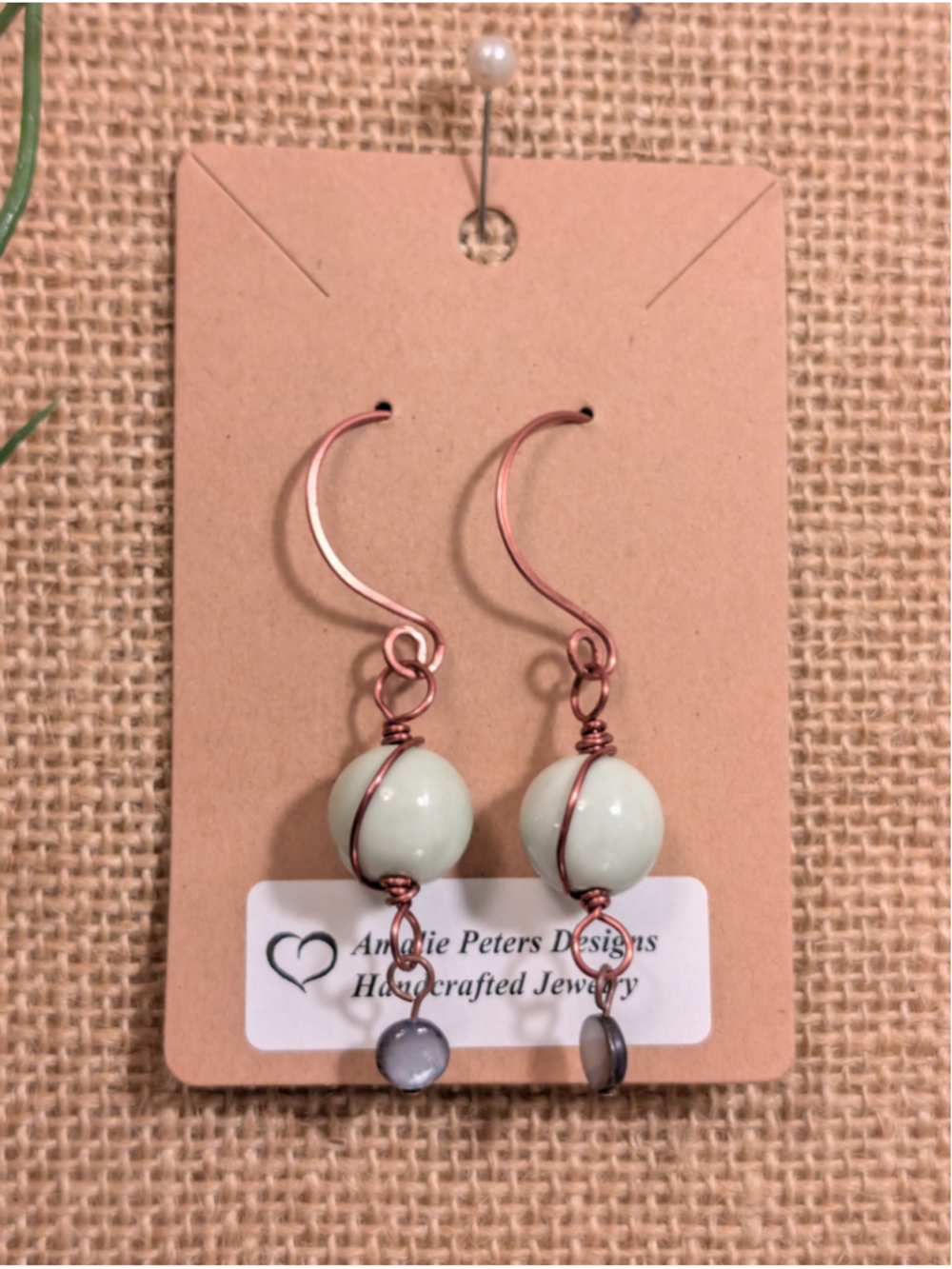NEW Artisan Mother of Pearl Dangle Drop Earrings Ceramic Beads Hand Hammered